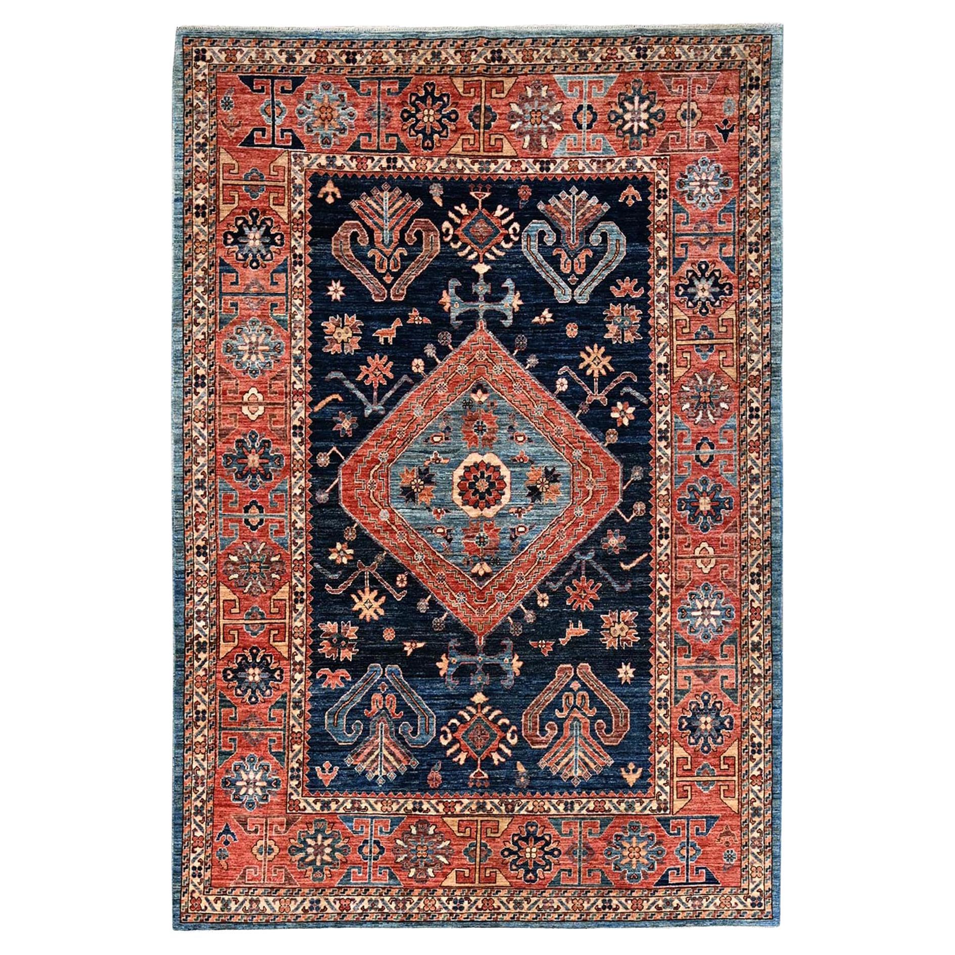 Tappeto in lana annodato a mano 6'x8'8" blu notte Aryana Collection's Bakshaish Design
