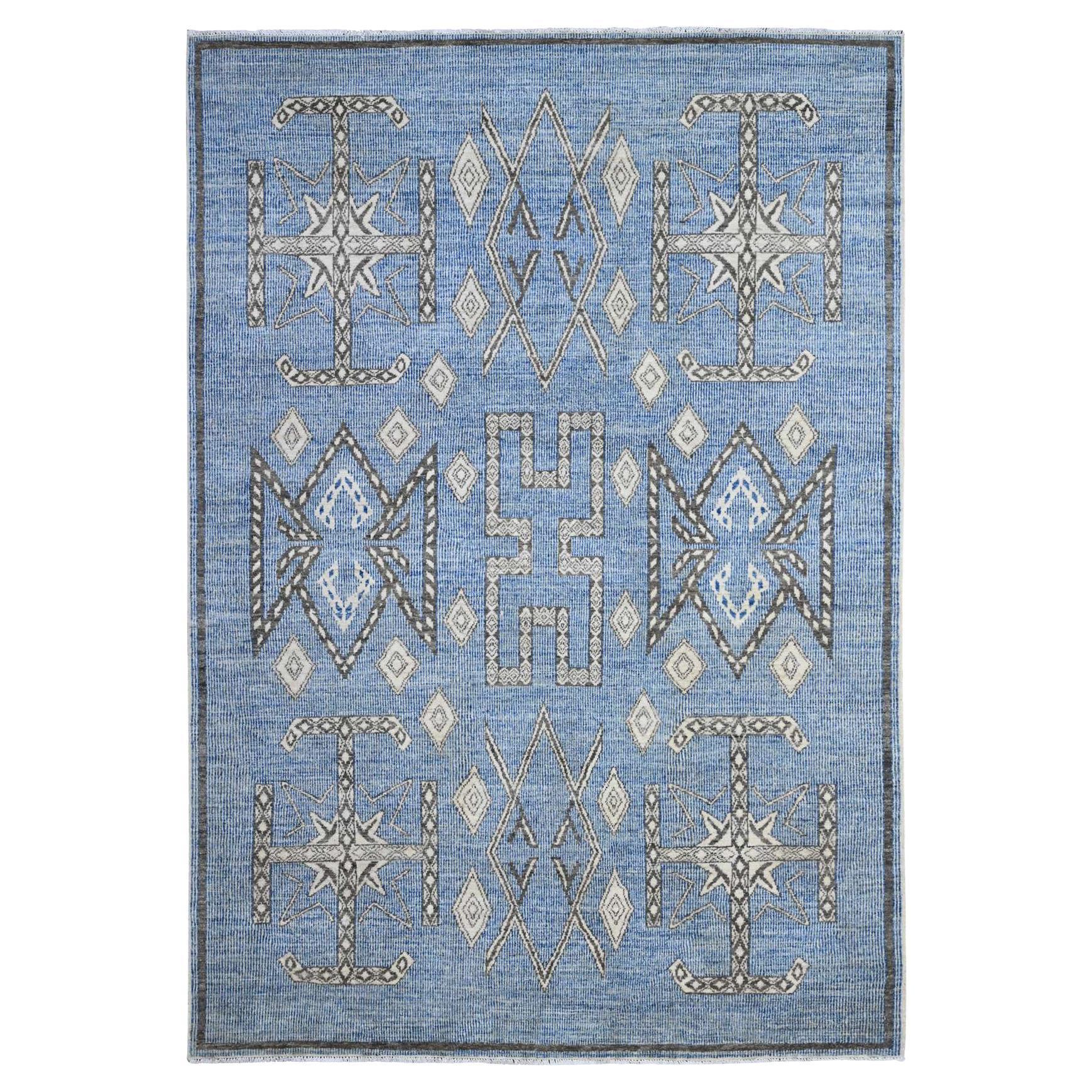 6'x8'8" Queen Blue Snowflake Geometric Design Peshawar Oriental Rug