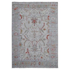 6'x8'8" Spatial White Oushak Rural Flower And Leaf Design Orientalischer Teppich