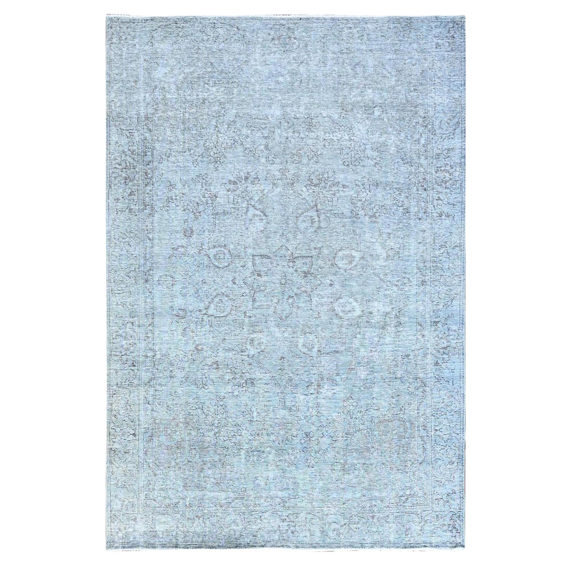 6'x8'9" Alfombra Tabriz Persa Vintage Anudada a Mano Azul Toda Lana Limpia Recortada Fina