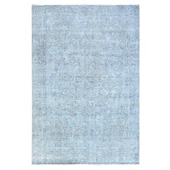 6'x8'9" Blue All Wool Clean Cropped Thin Hand Knotted Vintage Persian Tabriz Rug