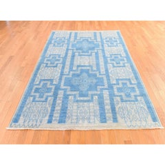 6'x8'9" Blue Peshawar with Geometric Design Hand Knotted Wool Oriental Rug