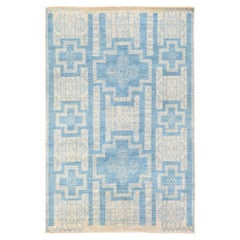 6'x8'9" Blue Peshawar with Geometric Design Hand Knotted Wool Oriental Rug