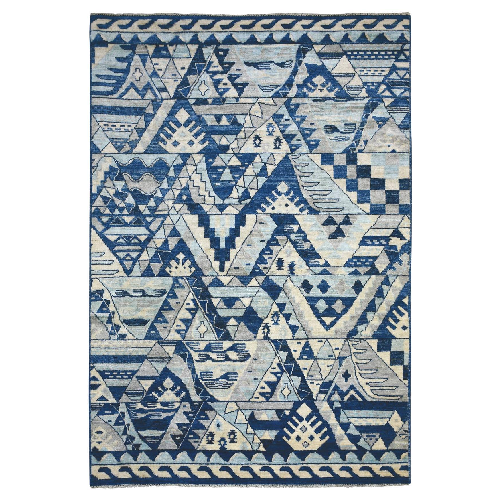 6
x8
9" Blue Wool Hand Knotted Anatolian Village Inspired Oriental Rug For Sale