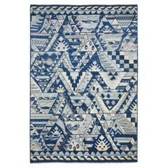 6'x8'9" Blue Wool Hand Knotted Anatolian Village Inspired Oriental Rug