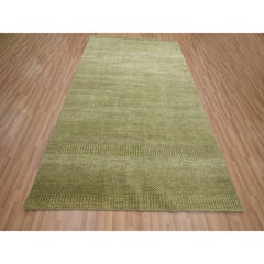 6'x8'9" Brown Lush and Plush Grass Design Hand Knotted Wool and Silk Rug