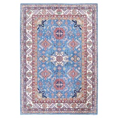 Tappeto orientale in lana annodato a mano 6'x8'9" Carolina Blue Kazak con motivo tribale