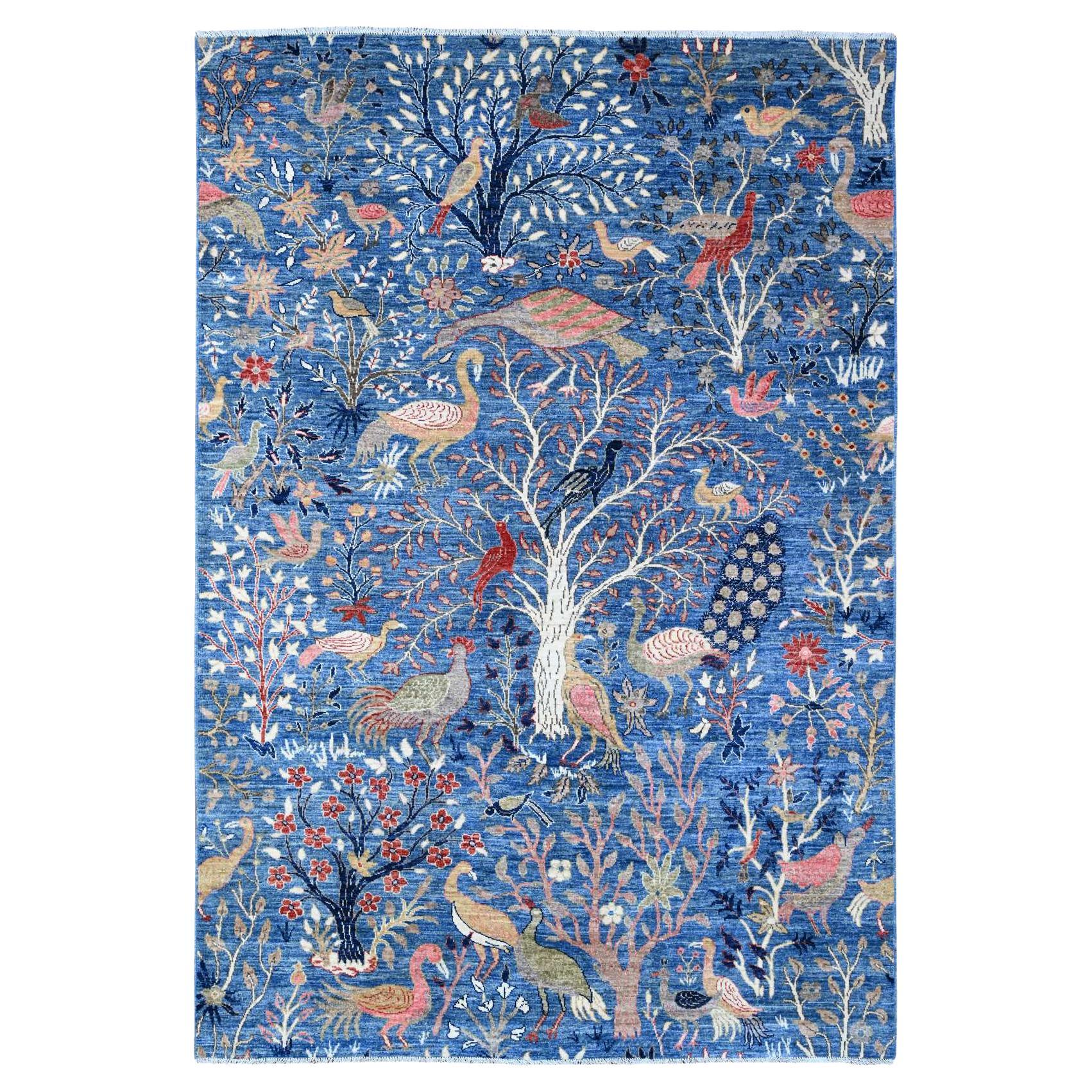 6'x8'9" Dodger Blue Hand Knotted Wool Abrash Afghan Peshawar Oriental Rug