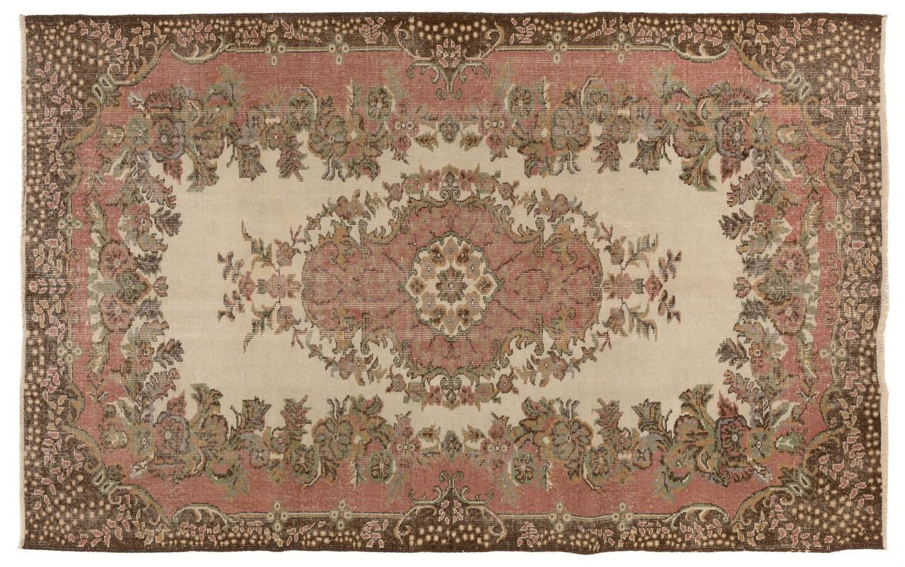 Oushak 6x9 Ft Authentic Hand-Knotted Vintage Anatolian Area Rug with Baroque Design For Sale