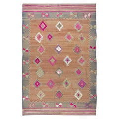 6x8.9 Ft Hand-Woven Vintage Turkish Wool Kilim Rug with Geometric Design