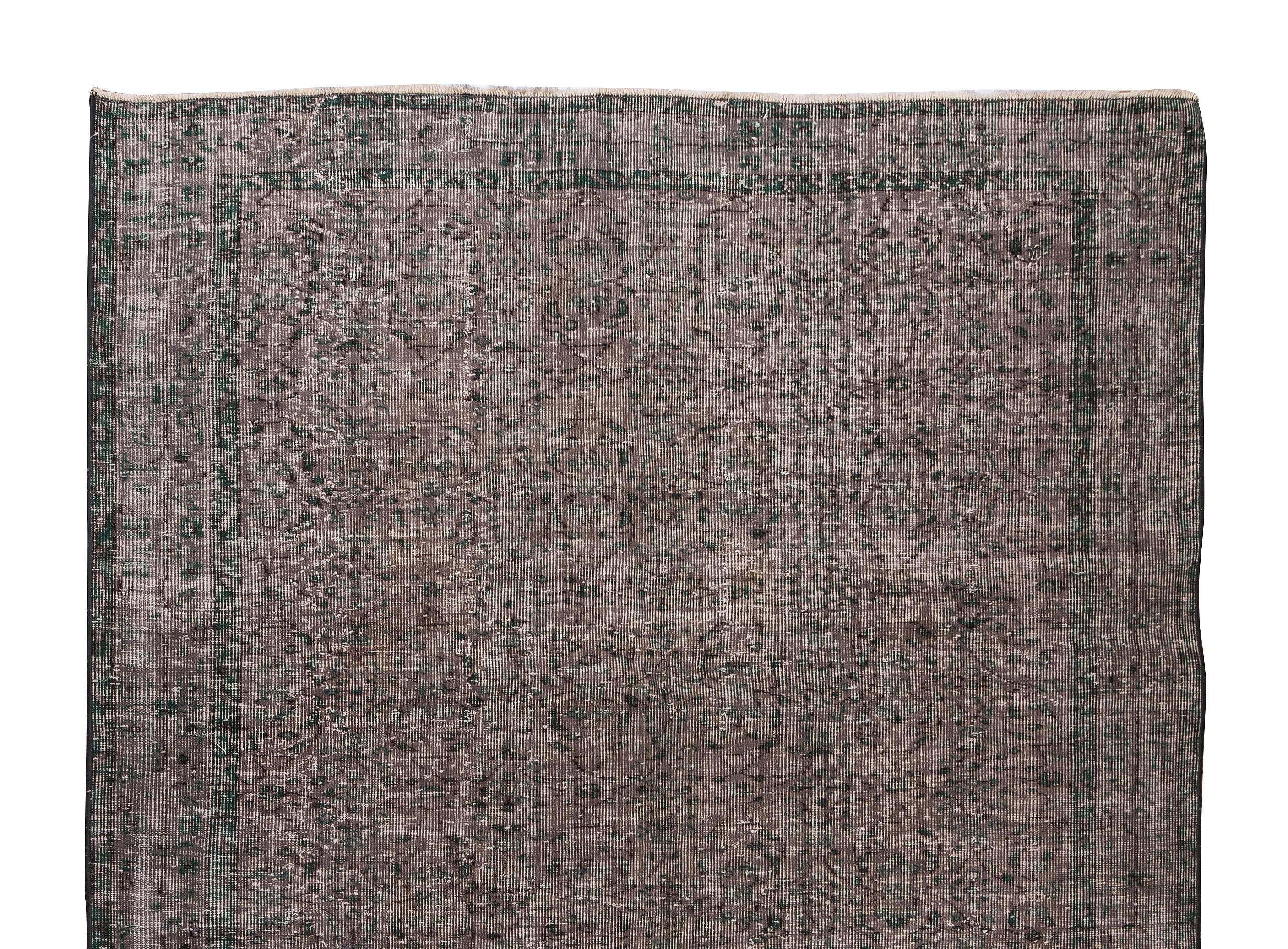 Hand-Knotted 6x8.9 Ft Vintage Rug Over-Dyed in Grey for Modern Interiors, Handmade in Turkey For Sale