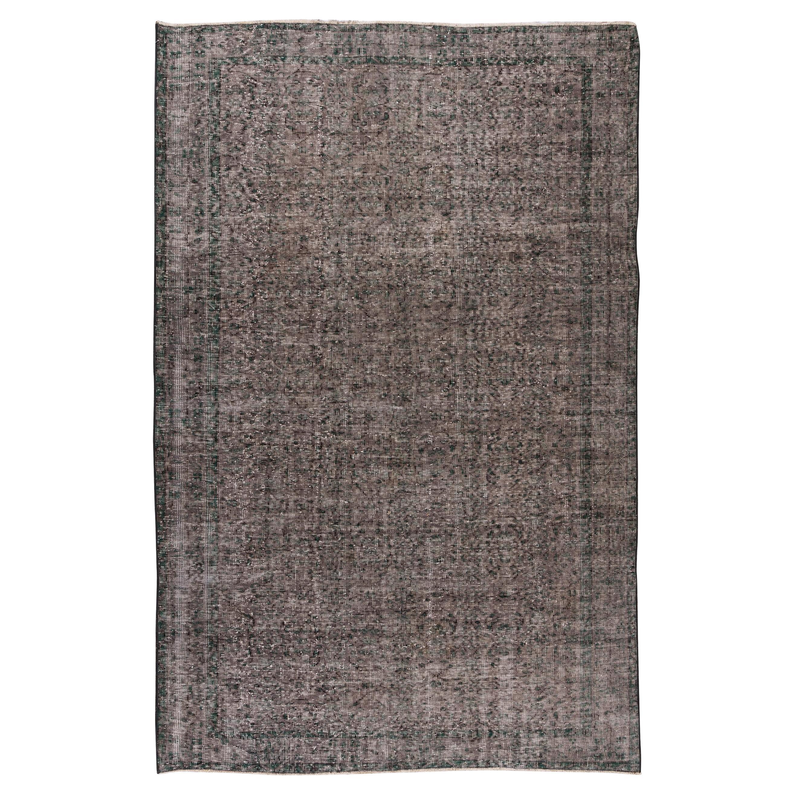 6x8.9 Ft Vintage Rug Over-Dyed in Grey for Modern Interiors, Handmade in Turkey