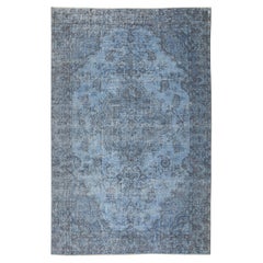 Vintage Turkish Area Rug Redyed in Light Blue, Great 4 Modern Interiors
