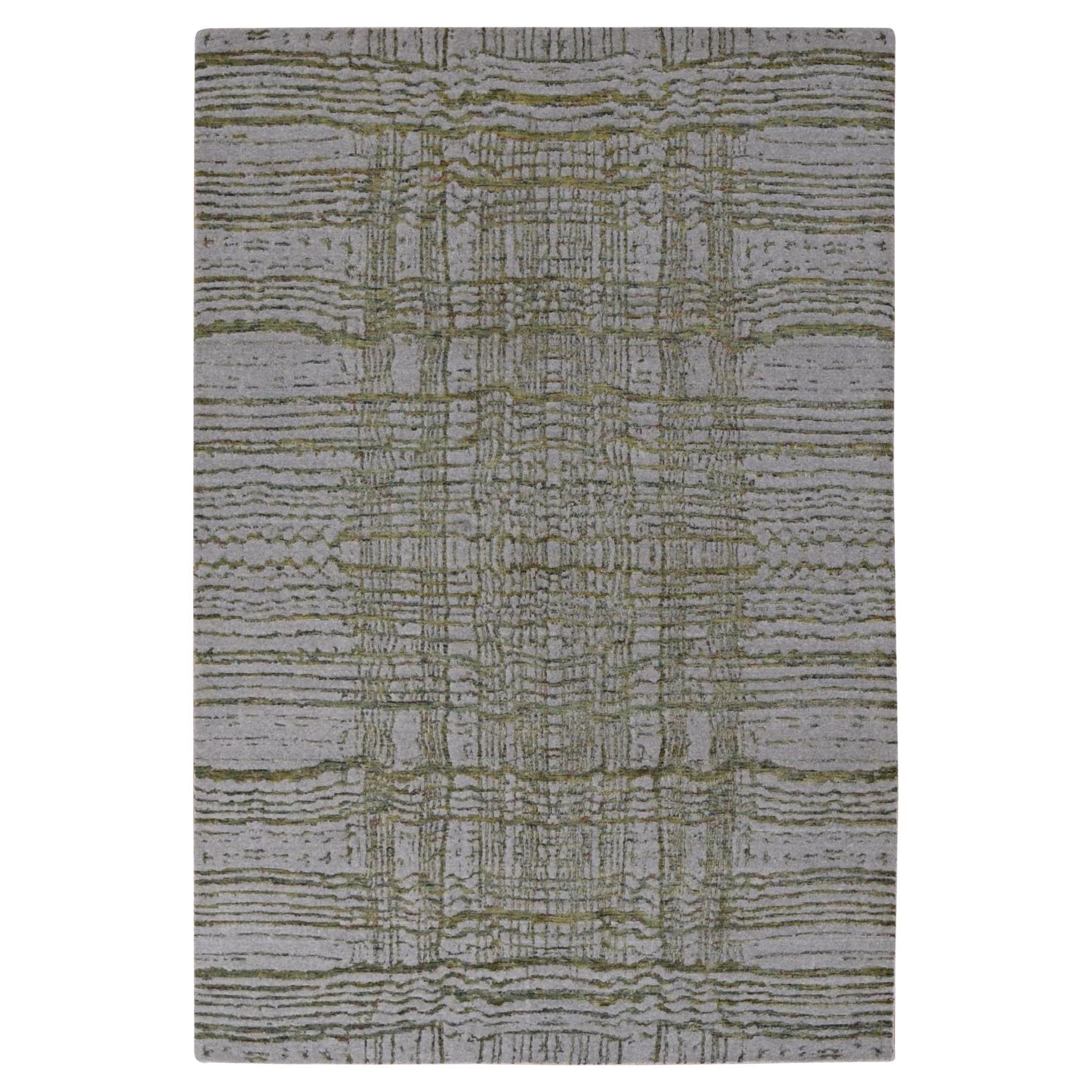 6
x8
9" Gris Ganso, Fino Jacquard Moderno Tejido a Mano, Lana y Seda Artística, Alfombra