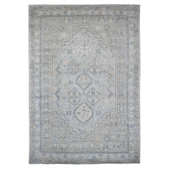 6'x8'9" Tapis en laine grise à motifs géométriques inspiré des villages anatoliens, noué à la main