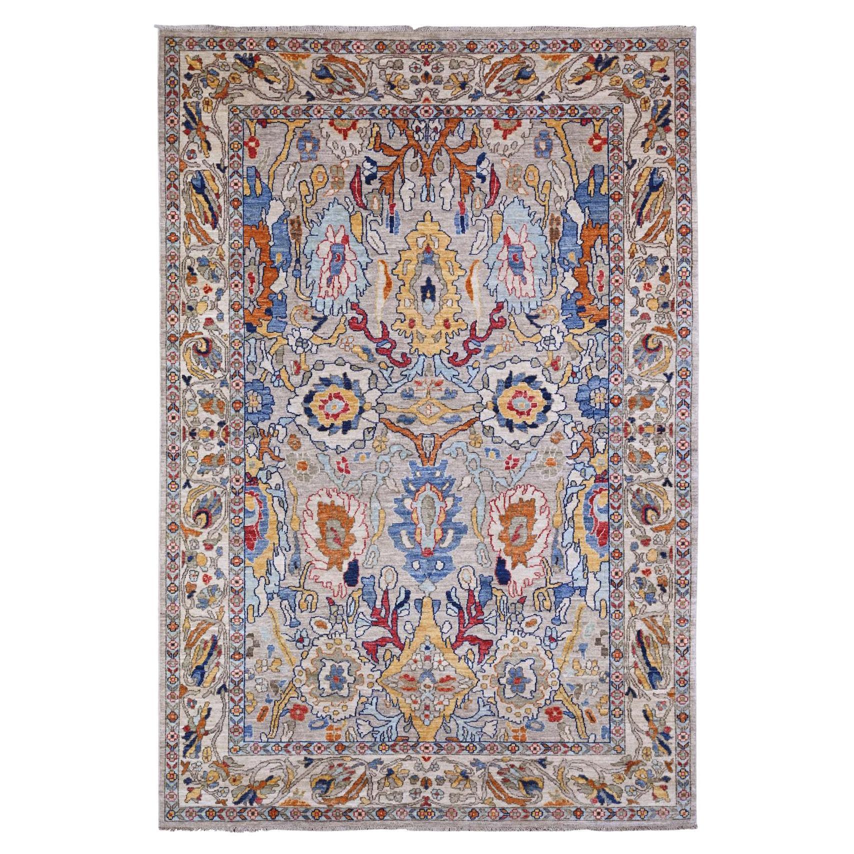 6'x8'9" Gris Aryana Grade Ziegler Mahal Design Tapis de laine noué à la main