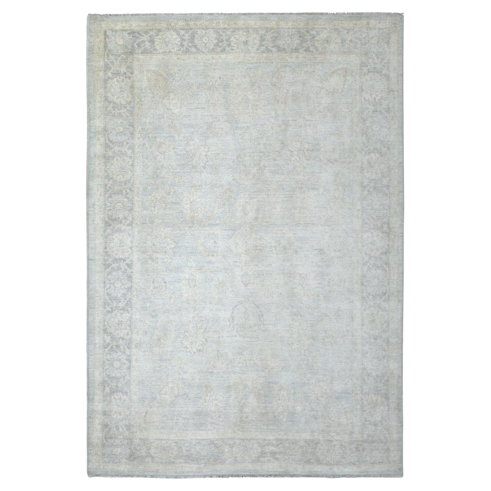 6'x8'9" Hand Knotted Gray Stone Wash Peshawar Extra Soft Wool Oriental Rug