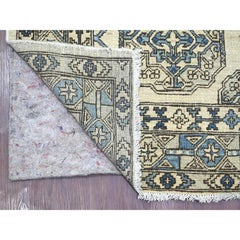 6'x8'9" Ivory Afghan Ersari with Elephant Feet Design Hand Knotted Wool Rug