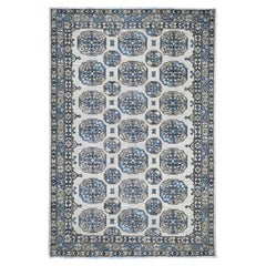 6'x8'9" Ivory Afghan Ersari with Elephant Feet Design Hand Knotted Wool Rug