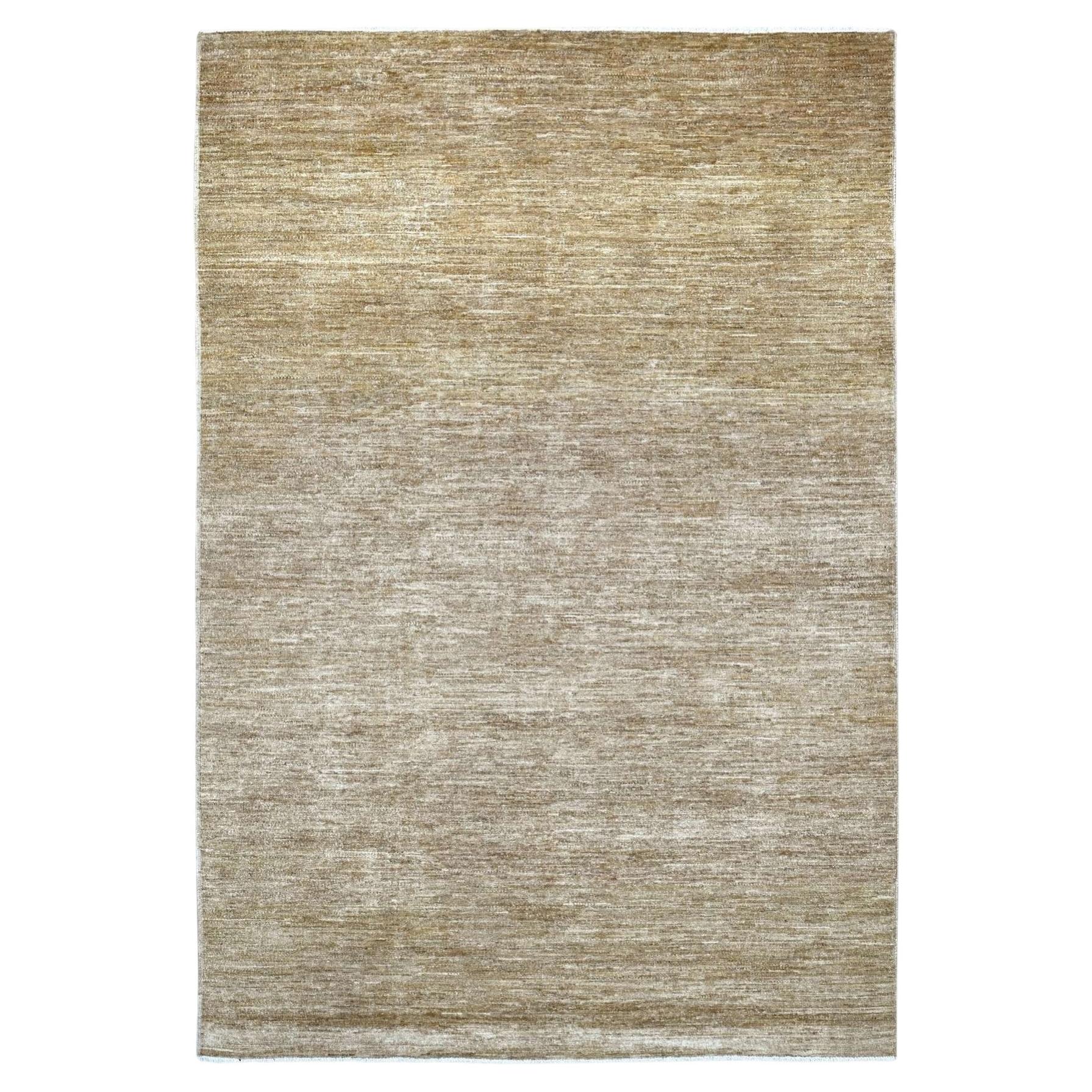 6'x8'9" Khaki Brown Plain Solid Pattern Hand Knotted Hand Spun Ghazni Wool Rug