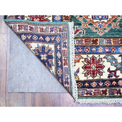 6'x8'9" Myrtle Green 100% Wool Afghan Super Kazak Hand Knotted Oriental Rugs