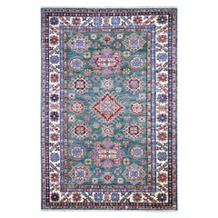 6'x8'9" Myrtle Green 100% Wool Afghan Super Kazak Hand Knotted Oriental Rug