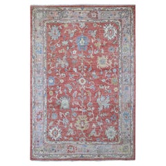 6'x8'9" Red Afghan Angora Oushak Floral Pattern Hand Knots Rugs (Tappeto di pura lana annodato a mano)