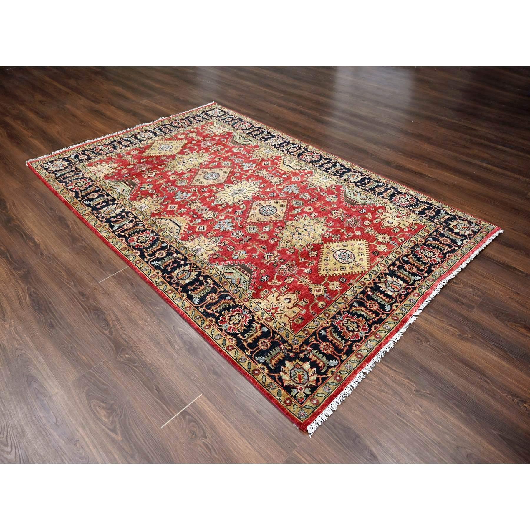 This is a truly genuine one-of-a-kind Pure Wool, Hand Knotted, Soft Pile, Karajeh Design with Tribal Medallions, Oriental Rug. It has been Knotted for months and months in the centuries-old weaving craftsmanship techniques by expert artisans
Primary