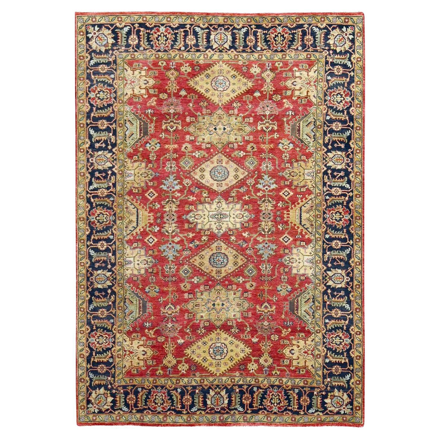 6'x8'9" Red and Black Pure Wool Hand Knotted Karajeh Design Oriental Rug