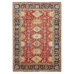 6'x8'9" Red and Black Pure Wool Hand Knotted Karajeh Design Oriental Rug