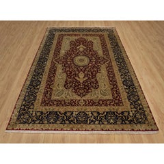6'x8'9" Red Wool and Silk 300 KPSI Medallion Design Hand Knotted Oriental Rug