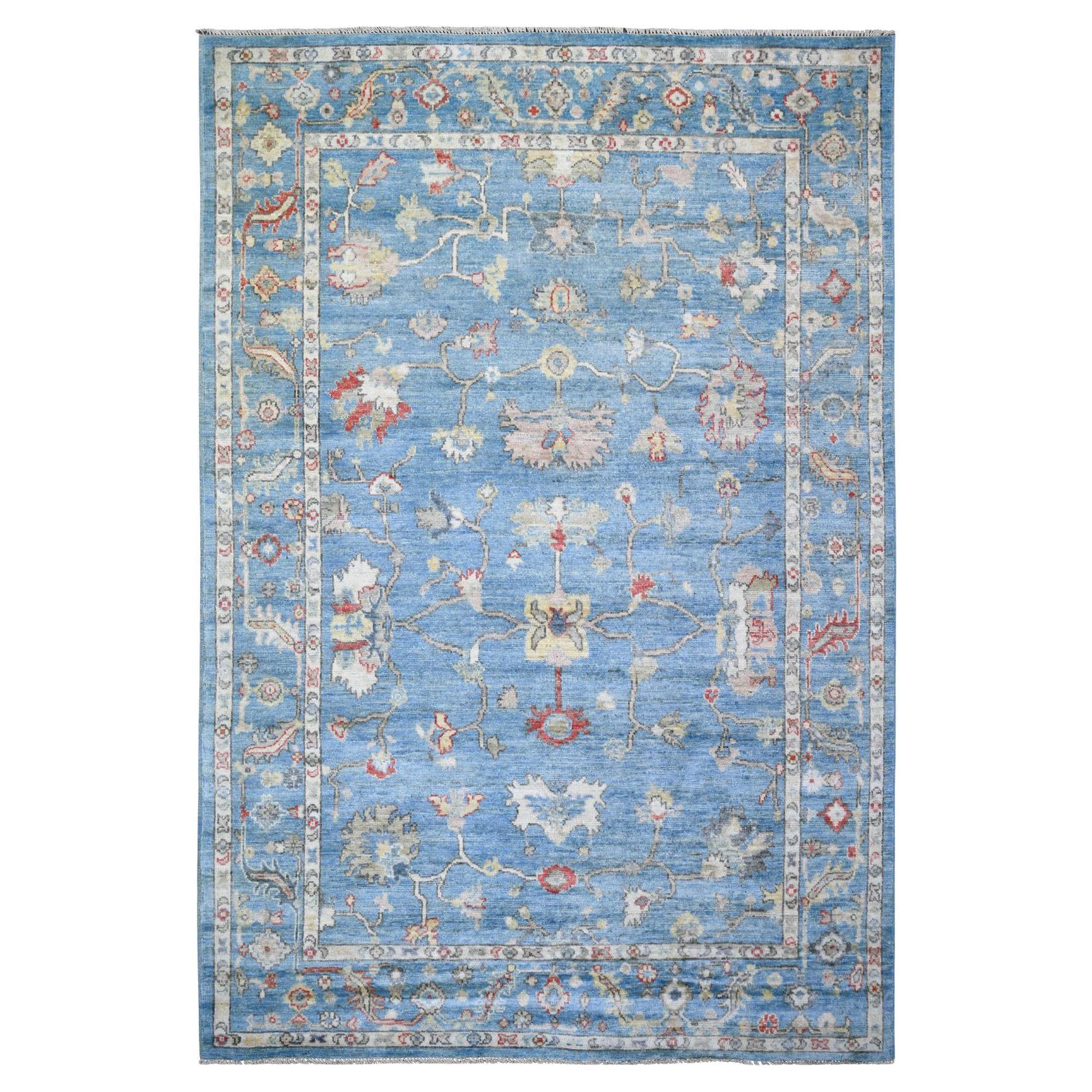 6'x8'9" Ruddy Blue, Hand Knotted Afghan Angora Oushak Wool Oriental Rug