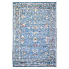 6'x8'9" Ruddy Blue, Hand Knotted Afghan Angora Oushak Wool Oriental Rug