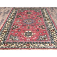 6'x8'9" Taffy Pink, Natural Wool Hand Knotted, Afghan Super Kazak Rug