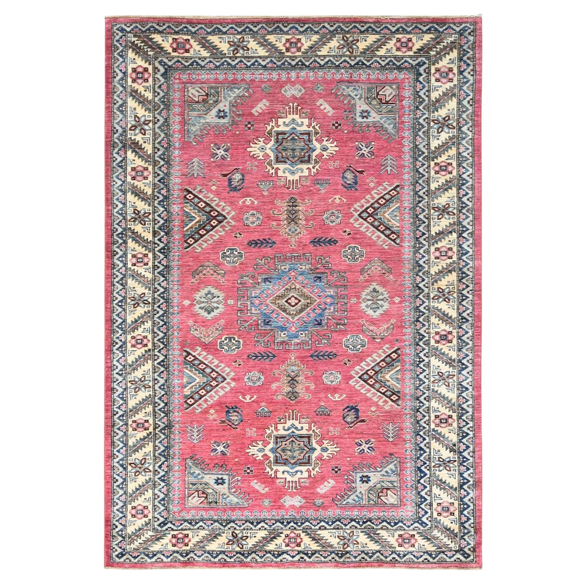 6'x8'9" Rose Taffy, laine naturelle nouée à la main, tapis afghan Super Kazak