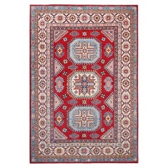 6'x8'9" Toreador Red Hand Knotted Wool Kazak Large Elements Oriental Rug