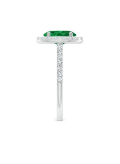 6x8mm Oval Cut Natural Emerald & 1 Ct Natural Diamond Halo Engagement Ring