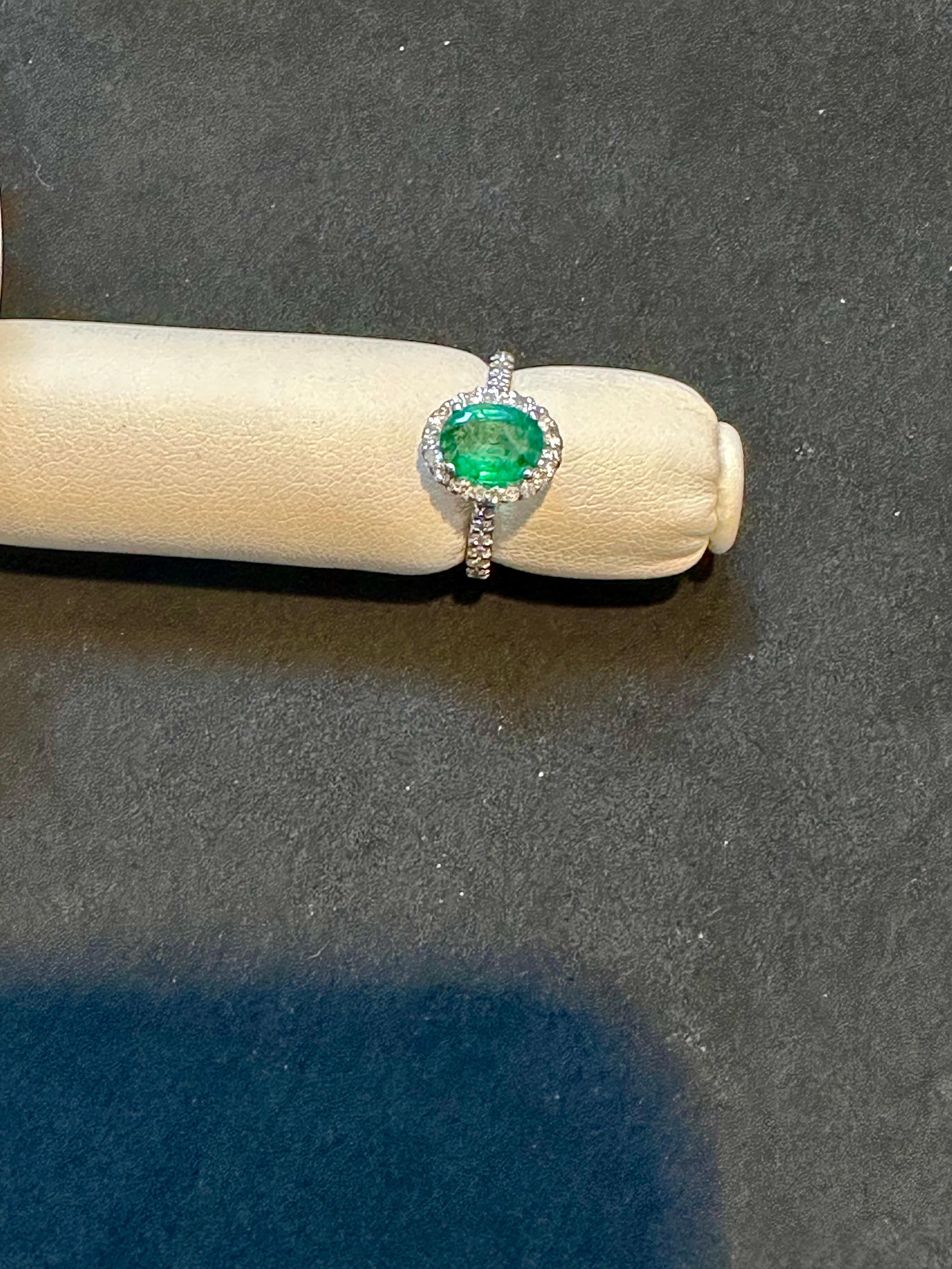 6x8mm Oval Cut Natural Emerald & 1 Ct Natural Diamond Halo Engagement Ring  For Sale 2