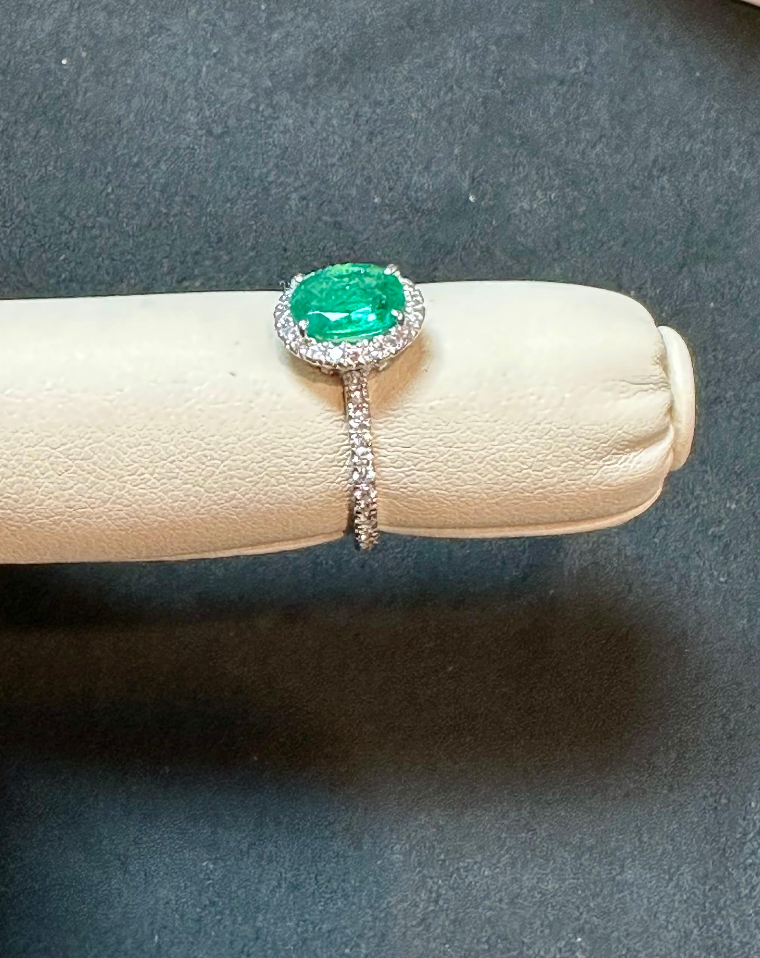 6x8mm Oval Cut Natural Emerald & 1 Ct Natural Diamond Halo Engagement Ring size6 For Sale 6