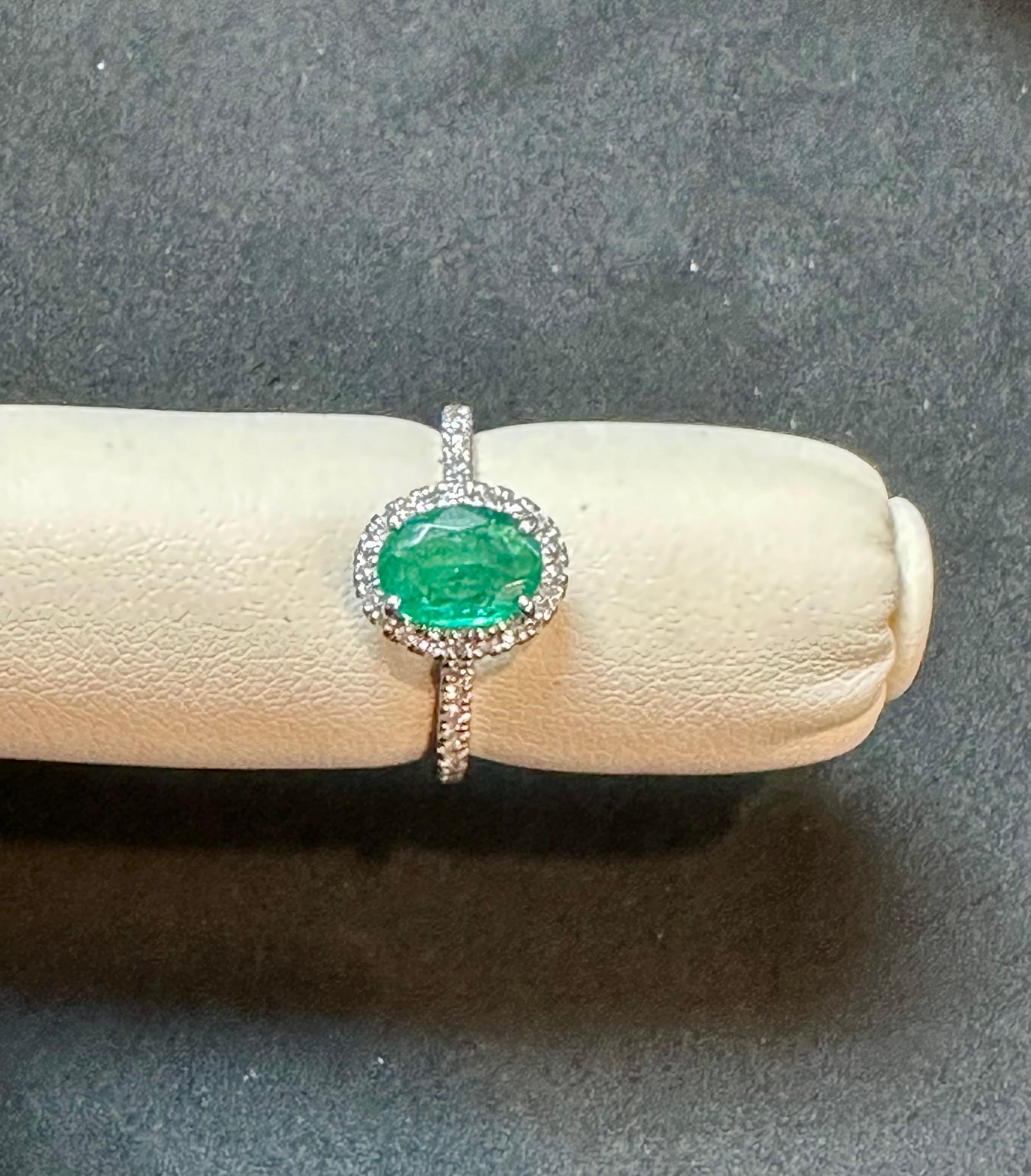 6x8mm Oval Cut Natural Emerald & 1 Ct Natural Diamond Halo Engagement Ring size6 For Sale 7