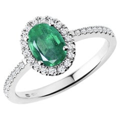 6x8mm Oval Cut Natural Emerald & 1 Ct Natural Diamond Halo Engagement Ring size6