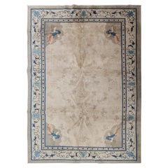 6x9 Antique Chinese Peking Rug Peacock Beige Antique Art Deco Rug c.1900