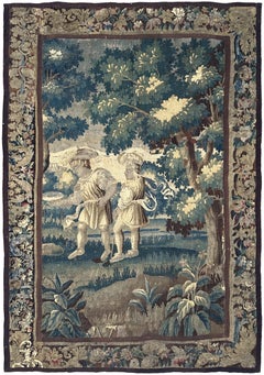 6X9 Antique Flemish Tapestry Wool & Silk 17th Century Green 188cmx274cm c.1700