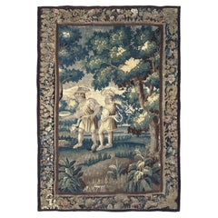 6X9 Antique Flemish Tapestry Wool & Silk 17th Century Green 188cmx274cm c.1700