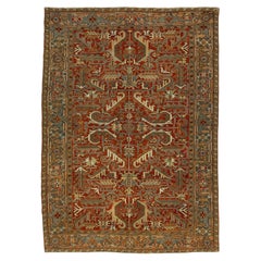 6x9 Antiker persischer Heriz-Serapi-Teppich Handgeknüpfte Wolle, Geometrisches Medaillon