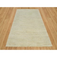 6'x9' Antique White Wool Hand Knotted Lori Buft Gabbeh Plain Design Rug