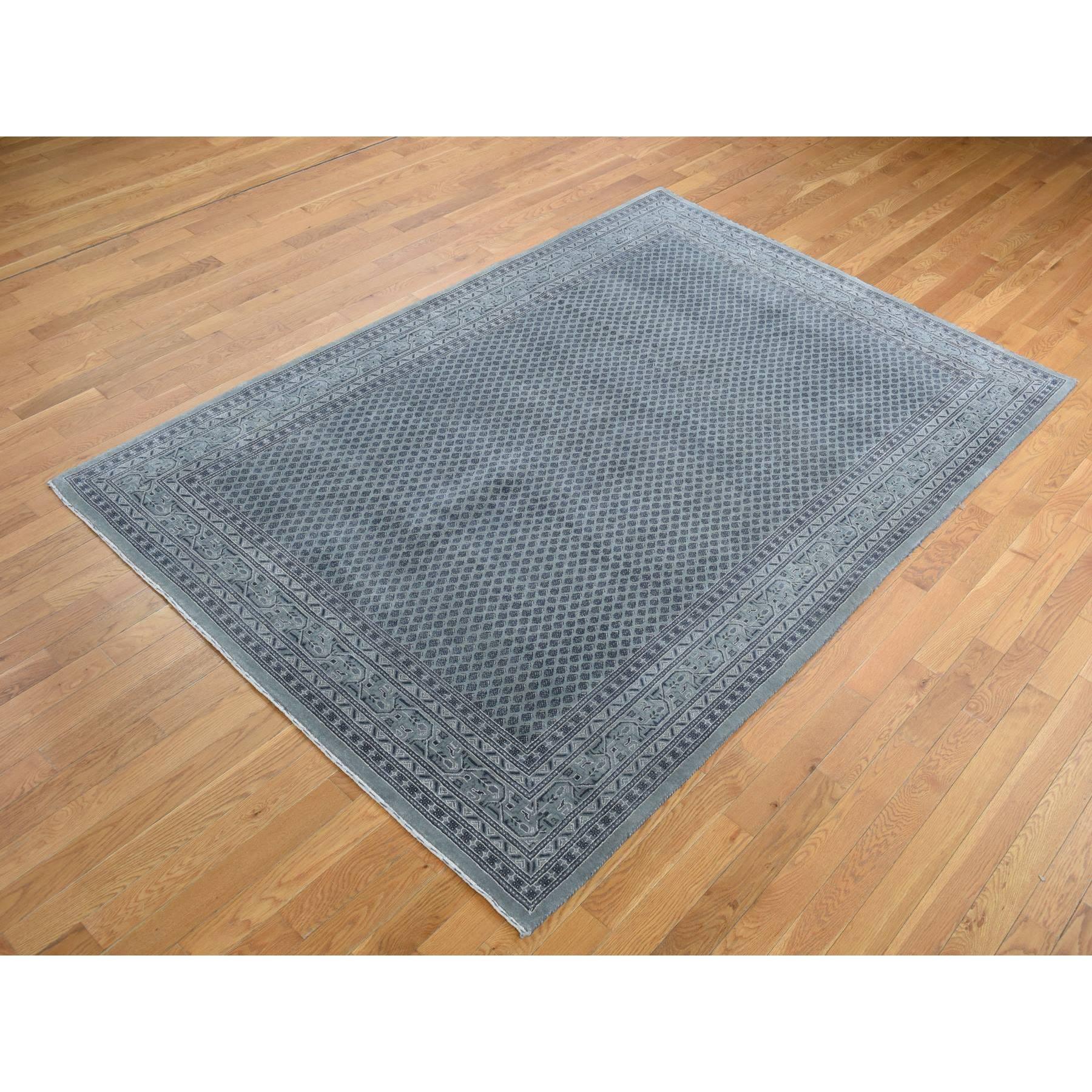 Persian 6'x9' Battleship Gray, Sarouk Mir, Wool and Silk Hand Knotted Oriental Rug For Sale