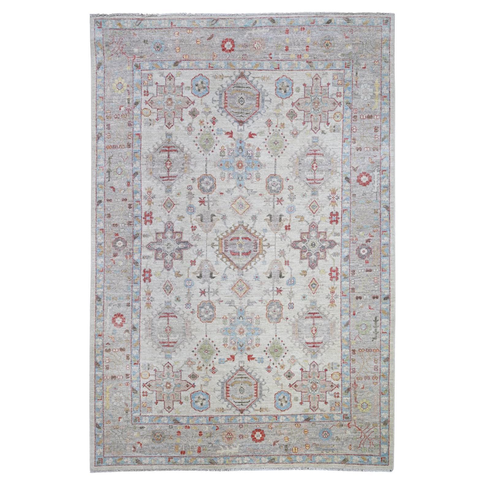 6'x9' Beige, Extra Soft Wool Hand Knots Rugs, Finer Peshawar Rug en vente