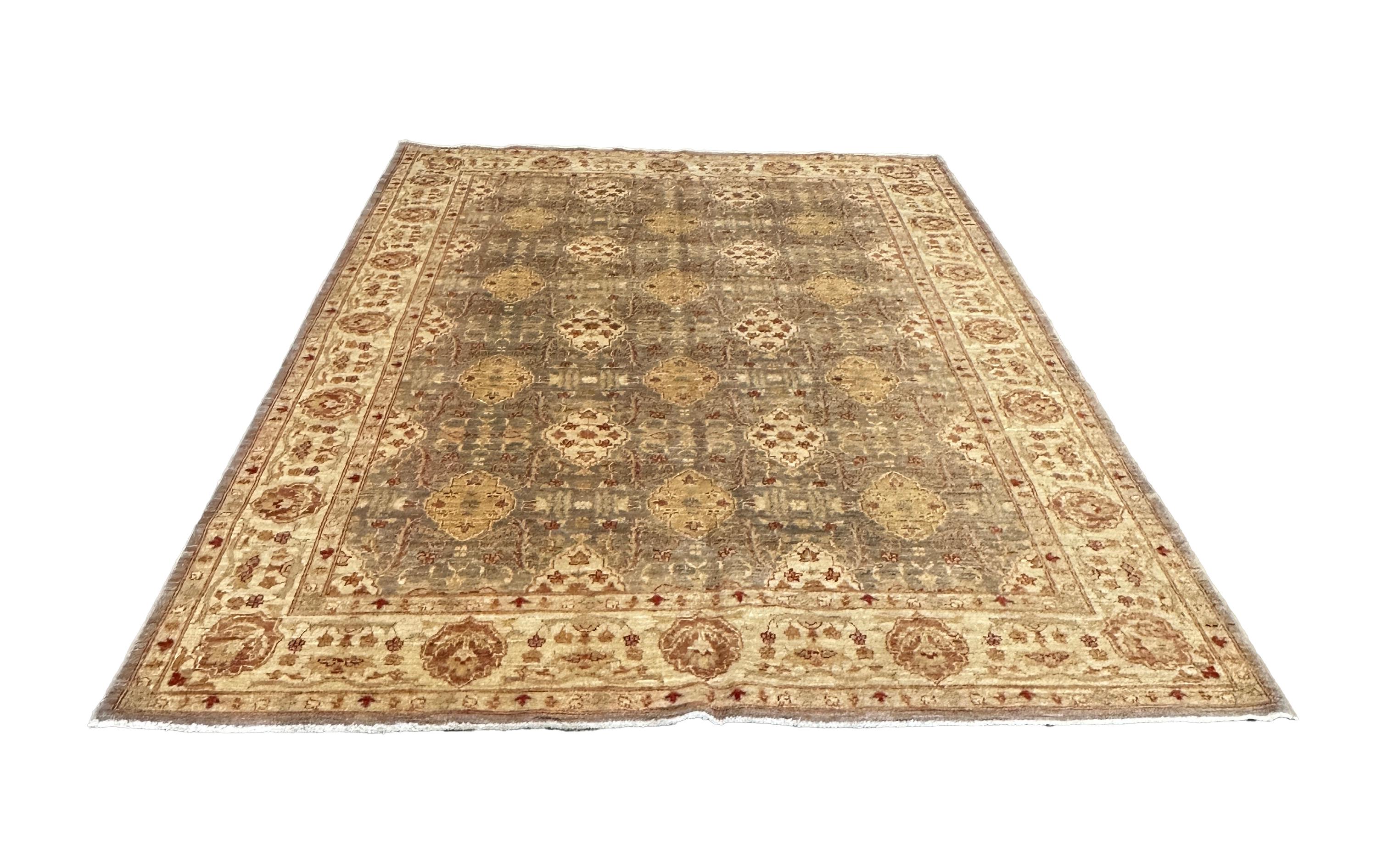 Pakistani 6x9 Beige, Orange, and Brown Traditional Area Rug For Sale