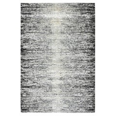 6'x9' Black, Wool and Pure Silk Hand Knotted, Striae Design Oriental Rug